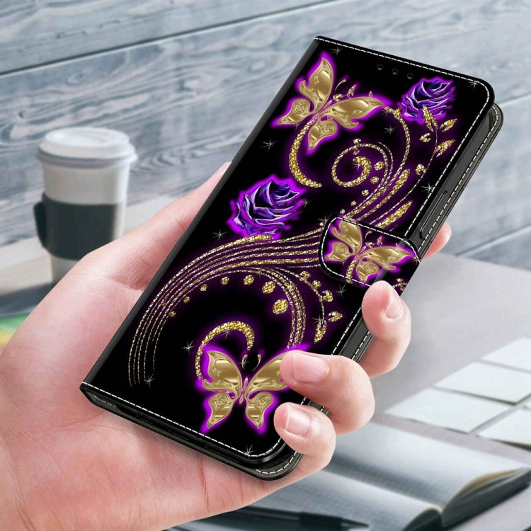 For Motorola Moto G54 Crystal 3D Shockproof Protective Leather Phone Case(Purple Flower Butterfly) - Motorola Cases by PMC TechLife | Online Shopping South Africa | PMC TechLife | Buy Now Pay Later Mobicred