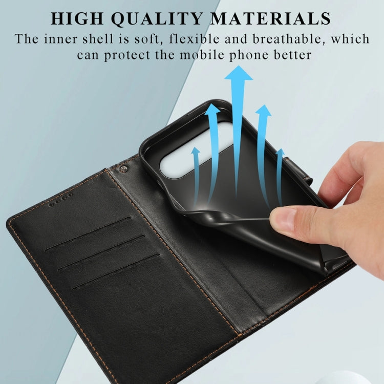 For Google Pixel 9 Pro PU Genuine Leather Texture Embossed Line Phone Case(Black) - Google Cases by PMC TechLife | Online Shopping South Africa | PMC TechLife | Buy Now Pay Later Mobicred