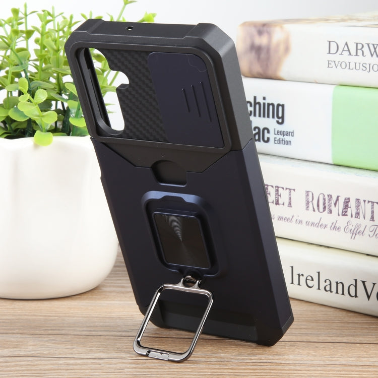 For Samsung Galaxy A15 Camera Shield Card Slot PC+TPU Phone Case(Blue) - Galaxy Phone Cases by PMC TechLife | Online Shopping South Africa | PMC TechLife | Buy Now Pay Later Mobicred