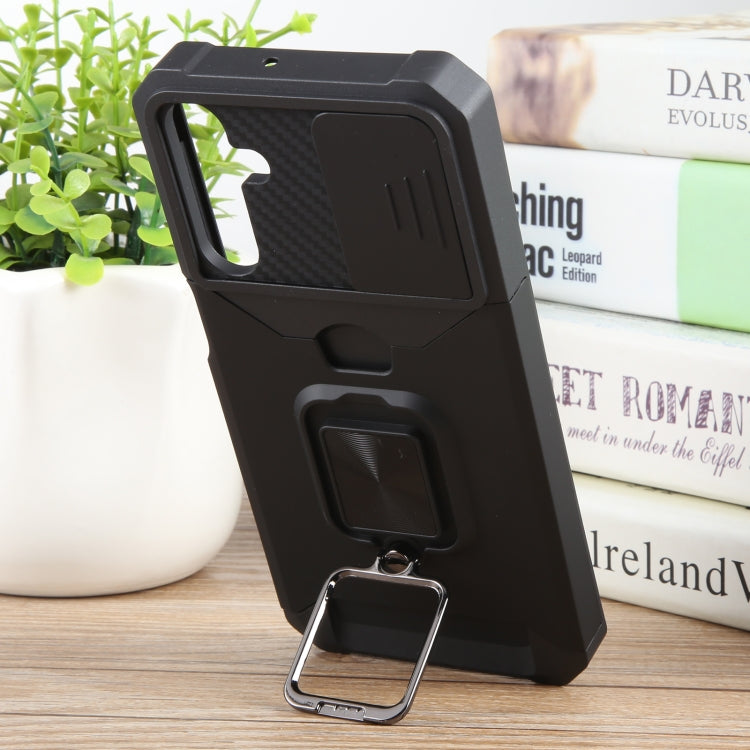 For Samsung Galaxy A15 Camera Shield Card Slot PC+TPU Phone Case(Black) - Galaxy Phone Cases by PMC TechLife | Online Shopping South Africa | PMC TechLife