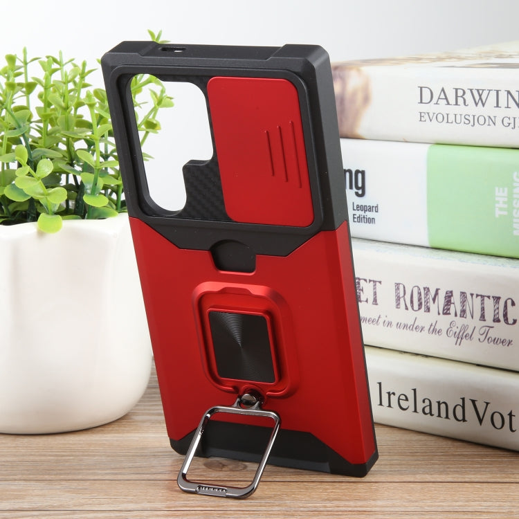For Samsung Galaxy S24 Ultra 5G Camera Shield Card Slot PC+TPU Phone Case(Red) - Galaxy S24 Ultra 5G Cases by PMC TechLife | Online Shopping South Africa | PMC TechLife