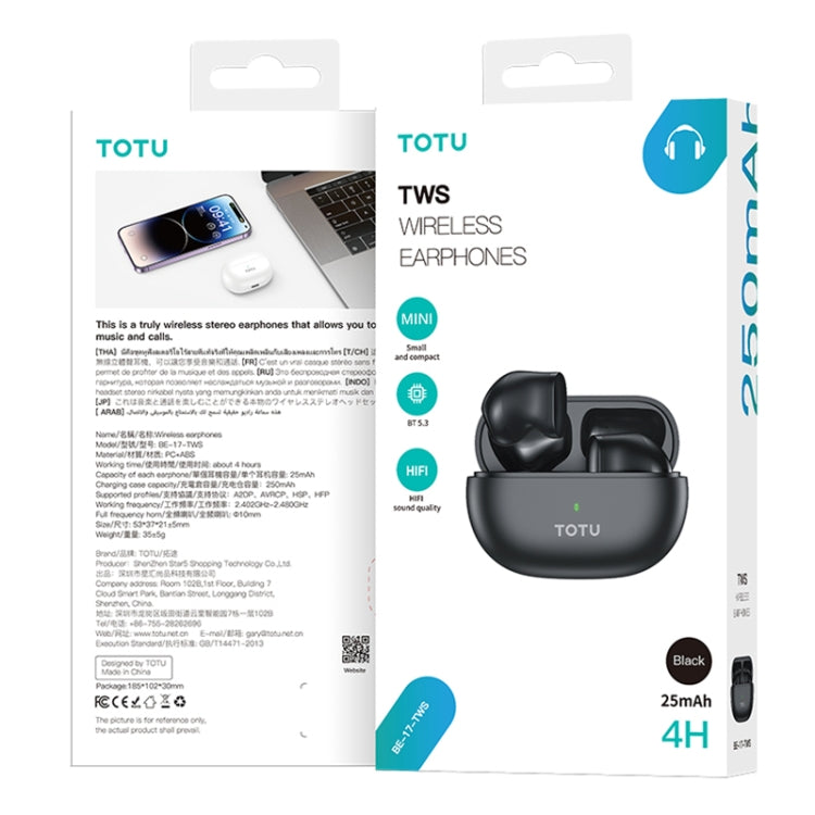 TOTU BE -17-TWS Bluetooth 5.3 Wireless Bluetooth Earphone(Black) - free shipping - PMC Jewellery - Order now!