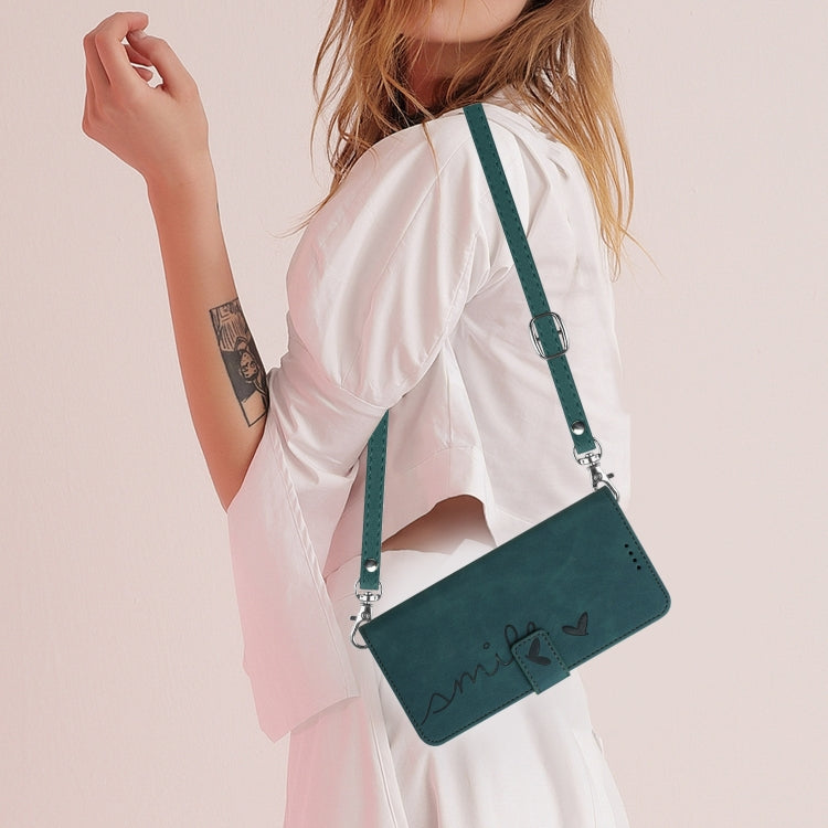 For Motorola Edge 5G 2024 Skin Feel Heart Embossed Leather Phone Case with Long Lanyard(Green) - Motorola Cases by PMC Jewellery | Online Shopping South Africa | PMC Jewellery | Buy Now Pay Later Mobicred