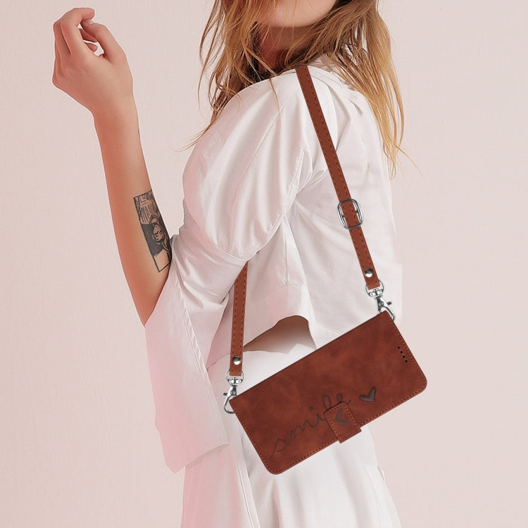 For Motorola Edge 5G 2024 Skin Feel Heart Embossed Leather Phone Case with Long Lanyard(Brown) - Motorola Cases by PMC Jewellery | Online Shopping South Africa | PMC Jewellery | Buy Now Pay Later Mobicred