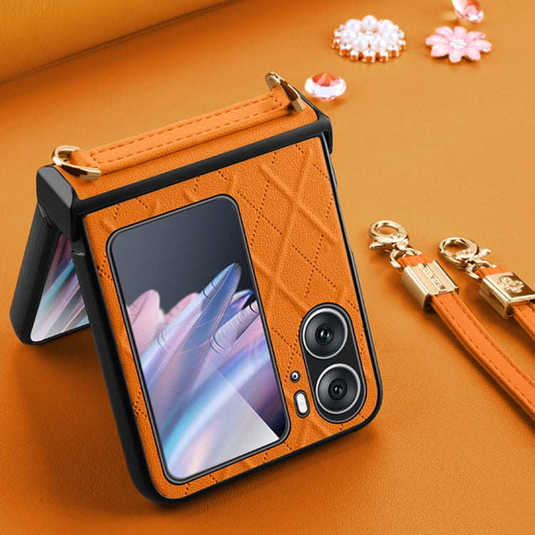 For OPPO Find N2 Flip SULADA Elegant Rhombic Texture Folding Phone Case with Lanyard(White) - OPPO Cases by SULADA | Online Shopping South Africa | PMC TechLife | Buy Now Pay Later Mobicred