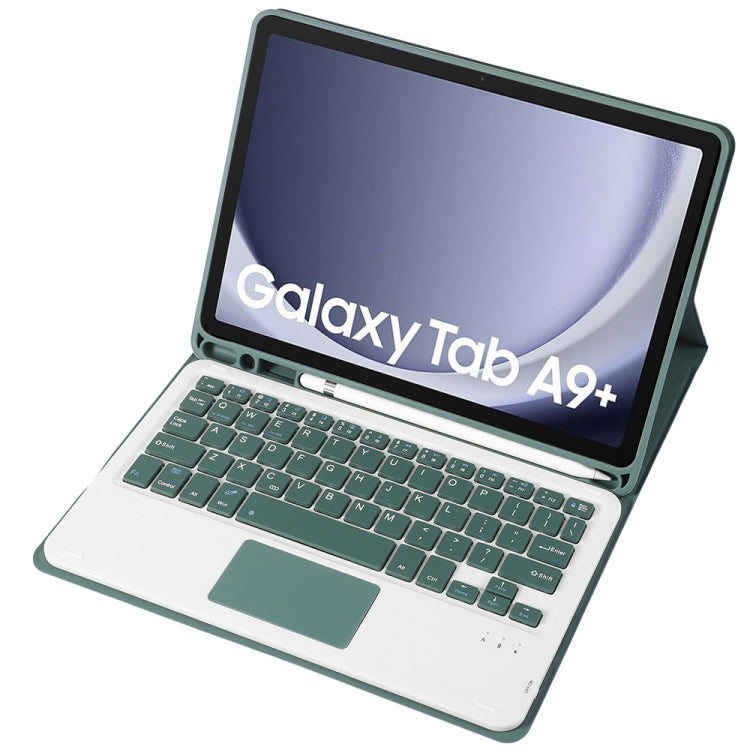 For Samsung Galaxy Tab A9+ X210/X215/X215 A09B-A Candy Color TPU Touch Bluetooth Keyboard Leather Tablet Case with Pen Holder(Dark Green) - free shipping - PMC TechLife - Order now!