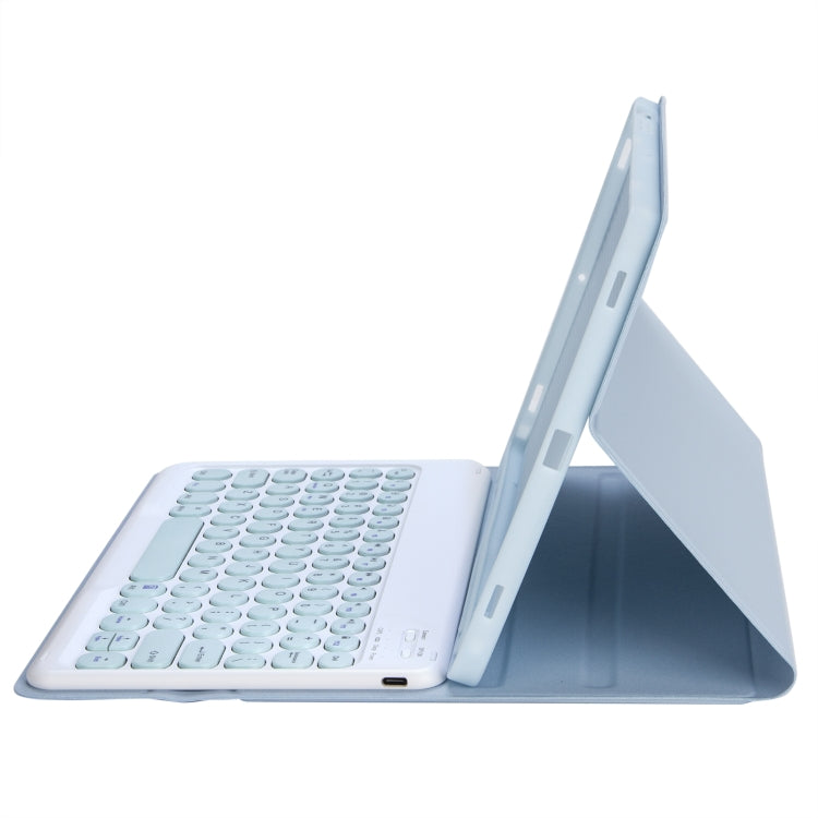 For Samsung Galaxy Tab A9+ X210/X215/X215 YA09B Candy Color TPU Round Keycap Bluetooth Keyboard Leather Case with Pen Slot(Ice Blue) - Samsung Keyboard by PMC TechLife | Online Shopping South Africa | PMC TechLife