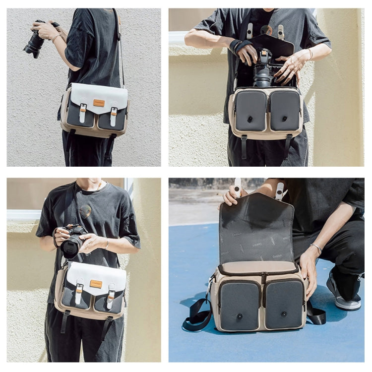 Cwatcun D99 Contrast Color Single Shoulder Camera Bag Outdoor Camera Bag Professional Crossbody Handbag, Size:32.5 x 14.5 x 21.5cm Large(Khaki Black) - free shipping - PMC TechLife - Order now!