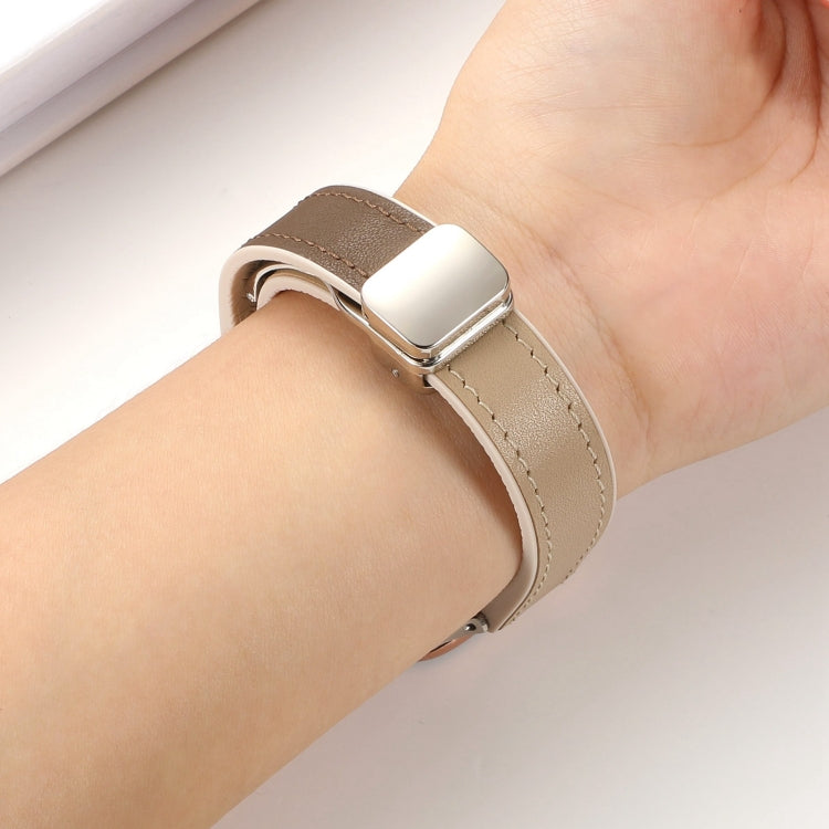 For Apple Watch Series 9 45mm Magnetic Folding Leather Silicone Watch Band(Apricot Brown) - Watch Bands by PMC TechLife | Online Shopping South Africa | PMC TechLife