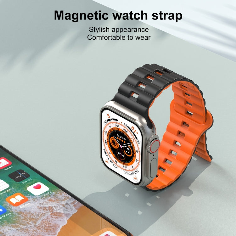 For Apple Watch SE 2023 44mm Reverse Buckle Two Color Magnetic Silicone Watch Band(Grey+Orange) - Watch Bands by PMc TechLife | Online Shopping South Africa | PMc TechLife | Buy Now Pay Later Mobicred