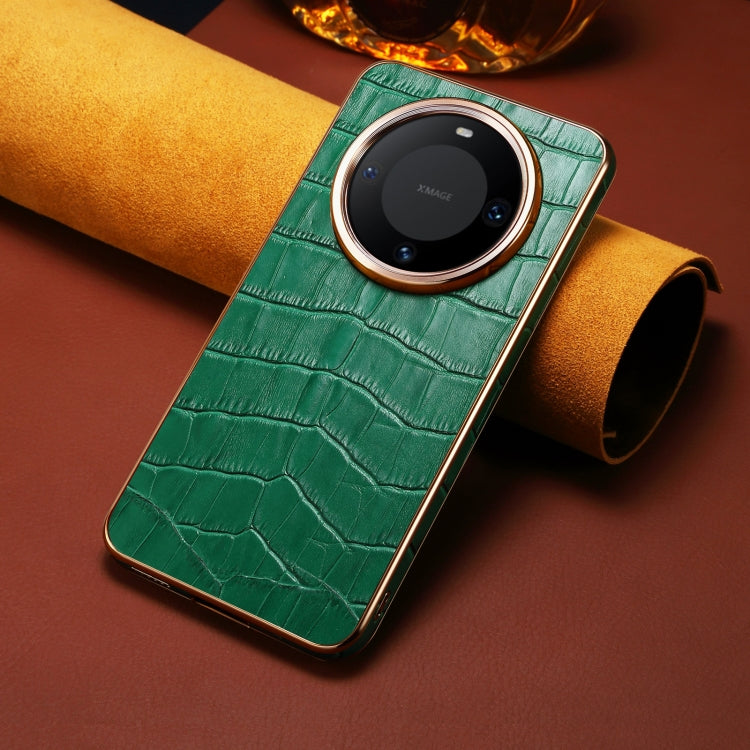 For Huawei Mate 60 Pro / Pro+ Denior Crocodile Texture Genuine Leather Electroplating Phone Case(Green) - Huawei Cases by Denior | Online Shopping South Africa | PMC TechLife | Buy Now Pay Later Mobicred