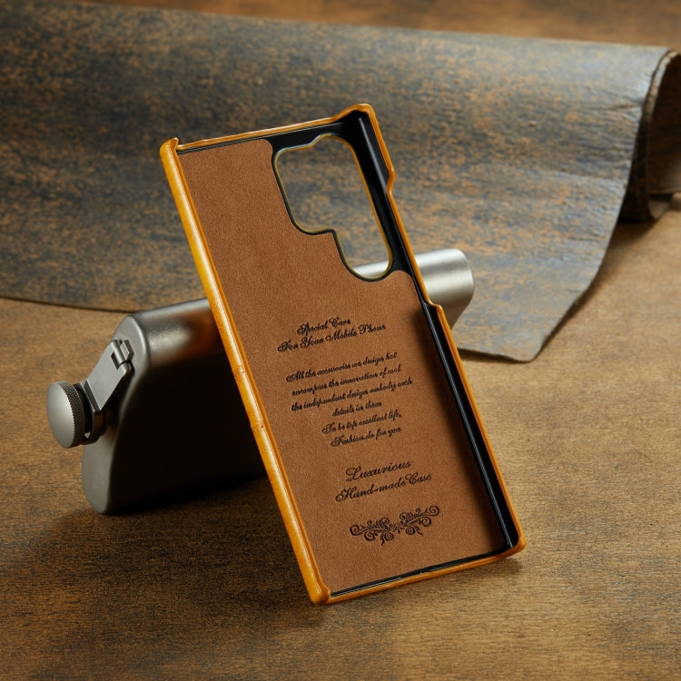 For Samsung Galaxy S24 Ultra 5G Fierre Shann Oil Wax Texture Leather Phone Case with Card Slots(Yellow) - free shipping - PMC Jewellery - Order now!