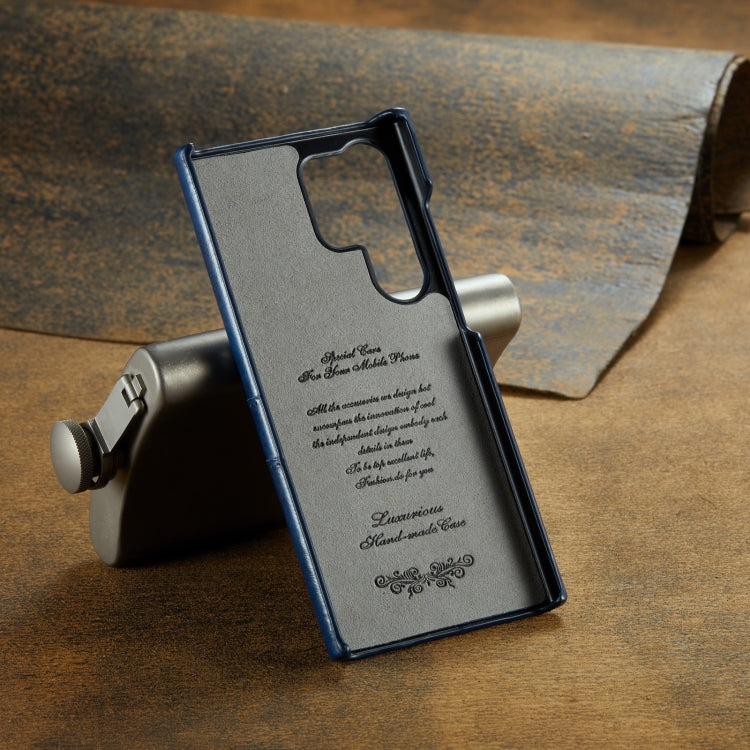 For Samsung Galaxy S24 Ultra 5G Fierre Shann Oil Wax Texture Leather Phone Case with Card Slots(Blue) - Galaxy S24 Ultra 5G Cases by FIERRE SHANN | Online Shopping South Africa | PMC TechLife