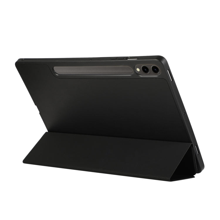 For Samsung Galaxy Tab S9 FE+ 3-Fold Pure Color TPU Leather Tablet Case with Pen Slot(Black) - Galaxy Tab S9 FE+ by PMC TechLife | Online Shopping South Africa | PMC TechLife