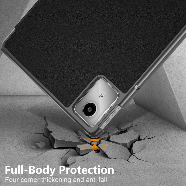 For Lenovo Tab M11/ Xiaoxin Pad 11 2024 Custer Texture 3-Fold Holder Leather Smart Tablet Case(Black) - Lenovo by PMC Jewellery | Online Shopping South Africa | PMC Jewellery | Buy Now Pay Later Mobicred