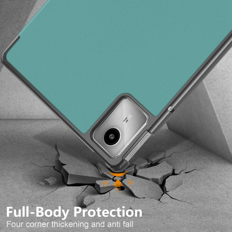 For Lenovo Tab M11/ Xiaoxin Pad 11 2024 Custer Texture 3-Fold Holder Leather Smart Tablet Case(Green) - Lenovo by PMC Jewellery | Online Shopping South Africa | PMC Jewellery | Buy Now Pay Later Mobicred