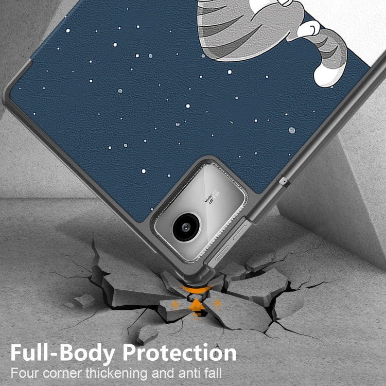 For Lenovo Tab M11/ Xiaoxin Pad 11 2024 Custer Painted 3-Fold Holder Leather Smart Tablet Case(Lazy Cat) - free shipping - PMC Jewellery - Order now!