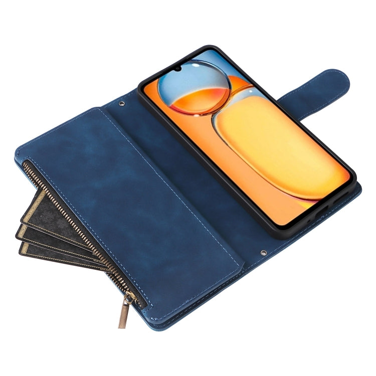 For Xiaomi Redmi 13C 4G Global Multifunctional Frosted Zipper Wallet Leather Phone Case(Blue) - 13C Cases by PMC TechLife | Online Shopping South Africa | PMC TechLife | Buy Now Pay Later Mobicred