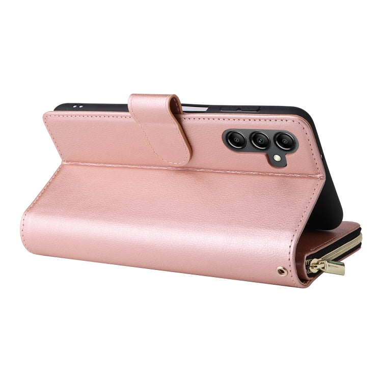 For Samsung Galaxy A15 5G 9-Card Slots Zipper Wallet Bag Leather Phone Case(Rose Gold) - Galaxy Phone Cases by PMC TechLife | Online Shopping South Africa | PMC TechLife | Buy Now Pay Later Mobicred