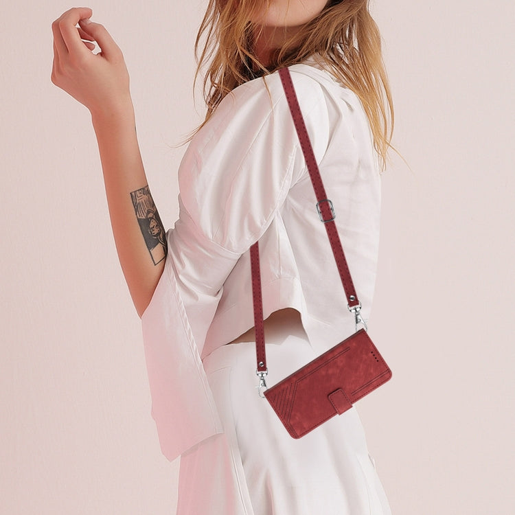 For Tecno Spark Go 2024 / POP 8 Skin Feel Stripe Pattern Leather Phone Case with Lanyard(Red) - free shipping - PMC Jewellery - Order now!