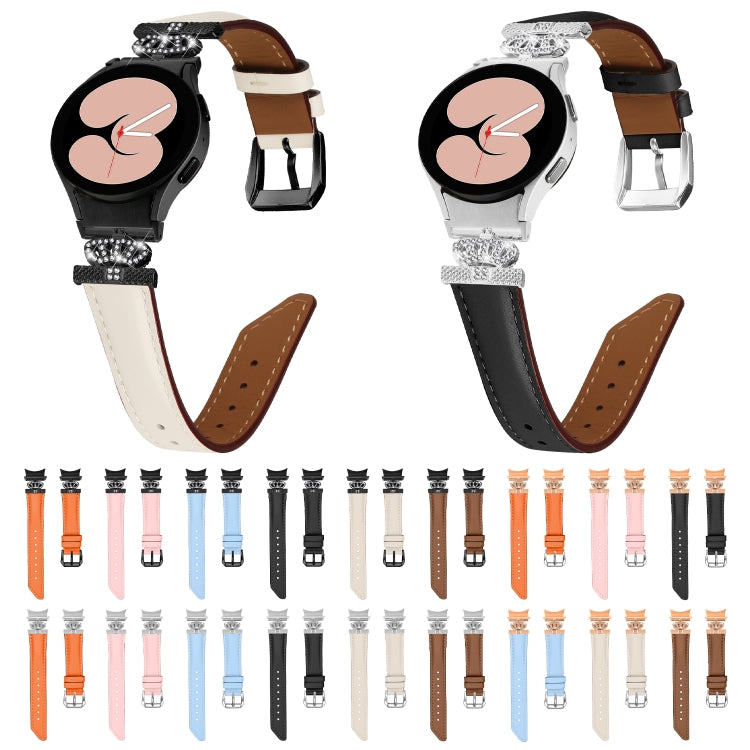 For Samsung Galaxy Watch6 / 6 Classic Crown D-shaped Twill Leather Watch Band(Silver Pink) - free shipping - PMC TechLife - Order now!