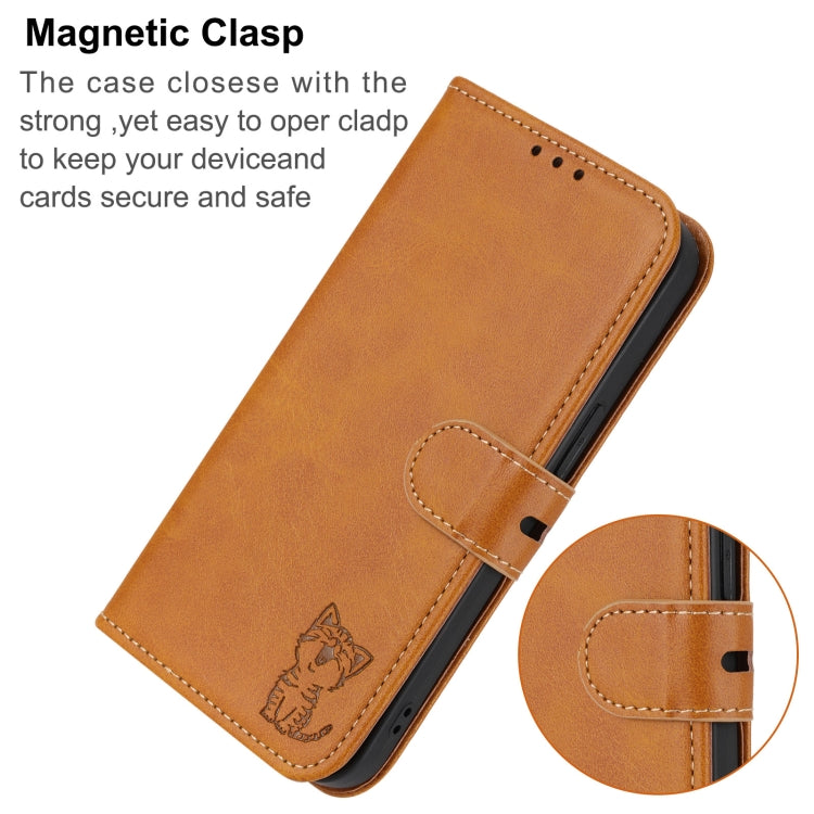 For Google Pixel 9 Pro Embossed Happy Cat Pattern Flip Leather Phone Case(Yellow) - Google Cases by PMC TechLife | Online Shopping South Africa | PMC TechLife | Buy Now Pay Later Mobicred