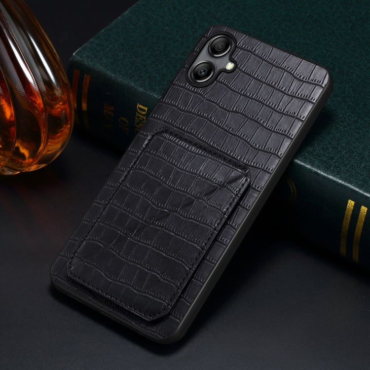 For Samsung Galaxy S24 5G Denior Imitation Crocodile Leather Back Phone Case with Holder(Black) - Galaxy S24 5G Cases by Denior | Online Shopping South Africa | PMC Jewellery | Buy Now Pay Later Mobicred