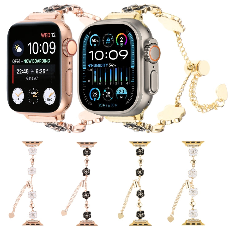 For Apple Watch Series 3 42mm Camellia Metal Chain Bracelet Watch Band(Black Gold) - Watch Bands by PMC TechLife | Online Shopping South Africa | PMC TechLife