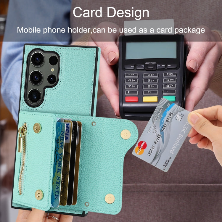 For Samsung Galaxy S24 Ultra DF-09 Crossbody Litchi texture Card Bag Design PU Phone Case(Cyan) - free shipping - PMC Jewellery - Order now!