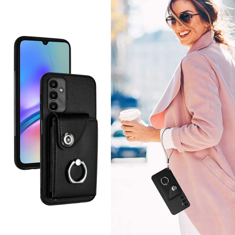For Samsung Galaxy A05s 4G Global Organ Card Bag Ring Holder PU Phone Case with Lanyard(Black) - Galaxy Phone Cases by PMC TechLife | Online Shopping South Africa | PMC TechLife