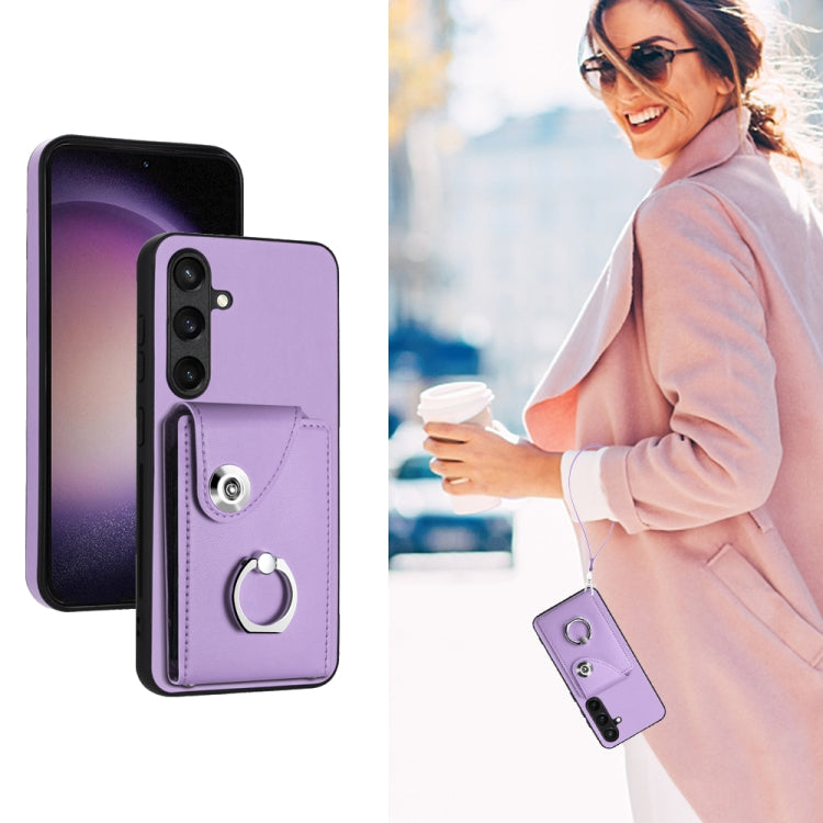 For Samsung Galaxy S24+ 5G Organ Card Bag Ring Holder PU Phone Case with Lanyard(Purple) - Galaxy S24+ 5G Cases by PMC TechLife | Online Shopping South Africa | PMC TechLife
