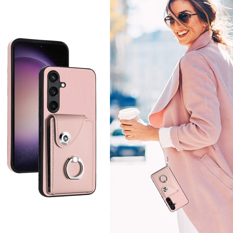 For Samsung Galaxy S24+ 5G Organ Card Bag Ring Holder PU Phone Case with Lanyard(Pink) - Galaxy S24+ 5G Cases by PMC TechLife | Online Shopping South Africa | PMC TechLife