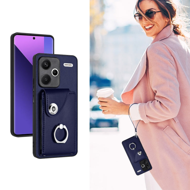 For Xiaomi Redmi Note 13 Pro+ Organ Card Bag Ring Holder PU Phone Case with Lanyard(Blue) - free shipping - PMC TechLife - Order now!