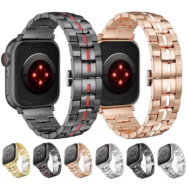 For Apple Watch Series 4 44mm Butterfly Buckle 5-Beads Metal Watch Band(Black Silver) - Watch Bands by PMC TechLife | Online Shopping South Africa | PMC TechLife