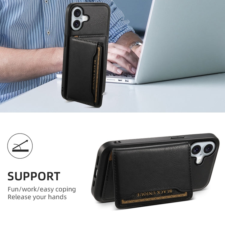 For iPhone 16 Denior Cowhide Texture Leather MagSafe Detachable Wallet Phone Case(Black) - iPhone 16 Cases by Denior | Online Shopping South Africa | PMC TechLife | Buy Now Pay Later Mobicred