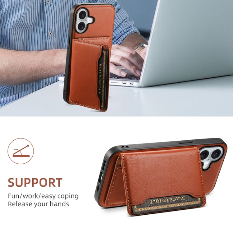 For iPhone 16 Denior Cowhide Texture Leather MagSafe Detachable Wallet Phone Case(Brown) - iPhone 16 Cases by Denior | Online Shopping South Africa | PMC TechLife | Buy Now Pay Later Mobicred