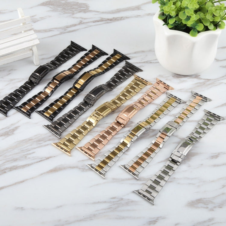 For Apple Watch Series 3 42mm Three-Bead Stainless Steel Watch Band(Silver Rose Gold) - free shipping - PMC TechLife - Order now!