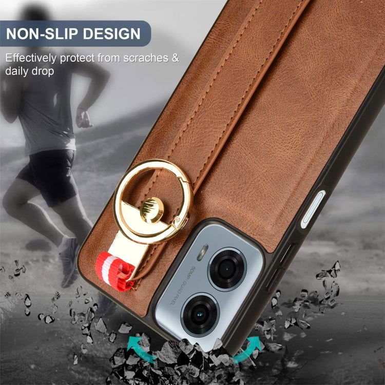 For Motorola Moto G Power 2024 Wristband Leather Back Phone Case(Brown) - Motorola Cases by PMC Jewellery | Online Shopping South Africa | PMC Jewellery | Buy Now Pay Later Mobicred