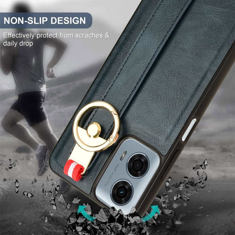 For Motorola Moto G 5G 2024 Wristband Leather Back Phone Case(Blue) - Motorola Cases by PMC Jewellery | Online Shopping South Africa | PMC Jewellery | Buy Now Pay Later Mobicred