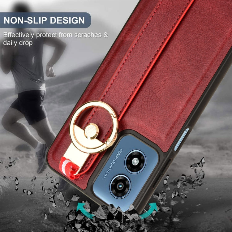 For Motorola Moto G Play 4G 2024 Wristband Leather Back Phone Case(Red) - Motorola Cases by PMC Jewellery | Online Shopping South Africa | PMC Jewellery | Buy Now Pay Later Mobicred