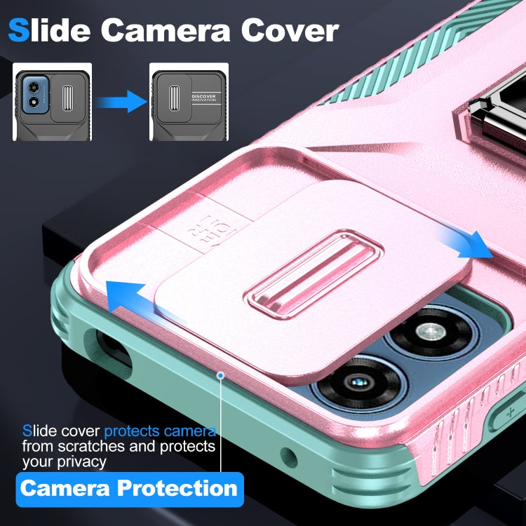 For Motorola Moto G Play 2024 Sliding Camshield Holder Phone Case(Pink + Grey Green) - Motorola Cases by PMC Jewellery | Online Shopping South Africa | PMC Jewellery | Buy Now Pay Later Mobicred