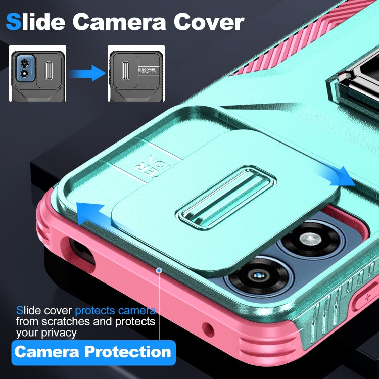 For Motorola Moto G Play 2024 Sliding Camshield Holder Phone Case(Grey Green + Pink) - Motorola Cases by PMC Jewellery | Online Shopping South Africa | PMC Jewellery | Buy Now Pay Later Mobicred