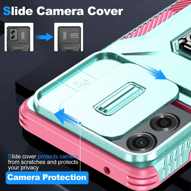 For Motorola Moto G Stylus 2024 Sliding Camshield Holder Phone Case(Grey Green + Pink) - Motorola Cases by PMC Jewellery | Online Shopping South Africa | PMC Jewellery | Buy Now Pay Later Mobicred