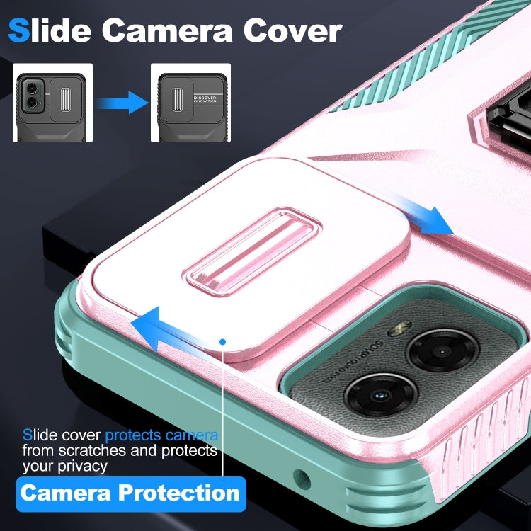 For Motorola Moto G 5G 2024 Sliding Camshield Holder Phone Case(Pink + Grey Green) - Motorola Cases by PMC Jewellery | Online Shopping South Africa | PMC Jewellery | Buy Now Pay Later Mobicred