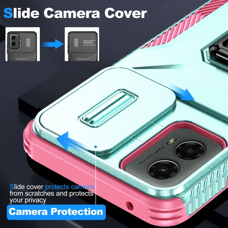 For Motorola Moto G 5G 2024 Sliding Camshield Holder Phone Case(Grey Green + Pink) - Motorola Cases by PMC Jewellery | Online Shopping South Africa | PMC Jewellery | Buy Now Pay Later Mobicred
