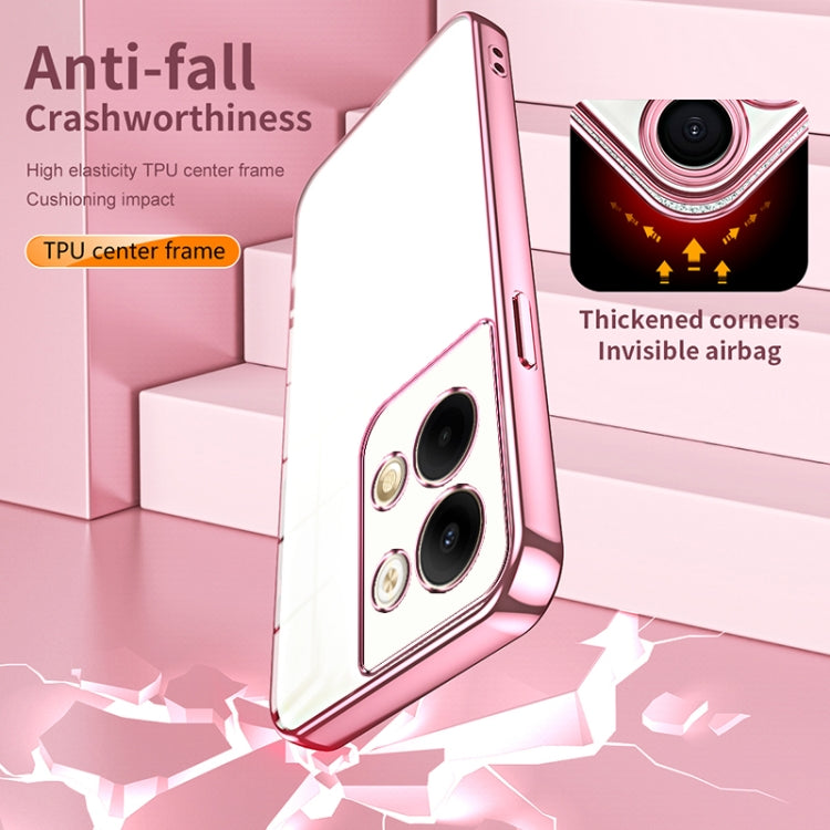 For OPPO Reno9 / Reno9 Pro Transparent Plating Fine Hole Phone Case(Pink) - OPPO Cases by PMC TechLife | Online Shopping South Africa | PMC TechLife | Buy Now Pay Later Mobicred