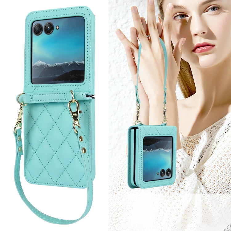 For Motorola Razr 40 Ultra Rhombic Texture Phone Case with Long & Short Lanyard(Green) - Motorola Cases by PMC TechLife | Online Shopping South Africa | PMC TechLife | Buy Now Pay Later Mobicred
