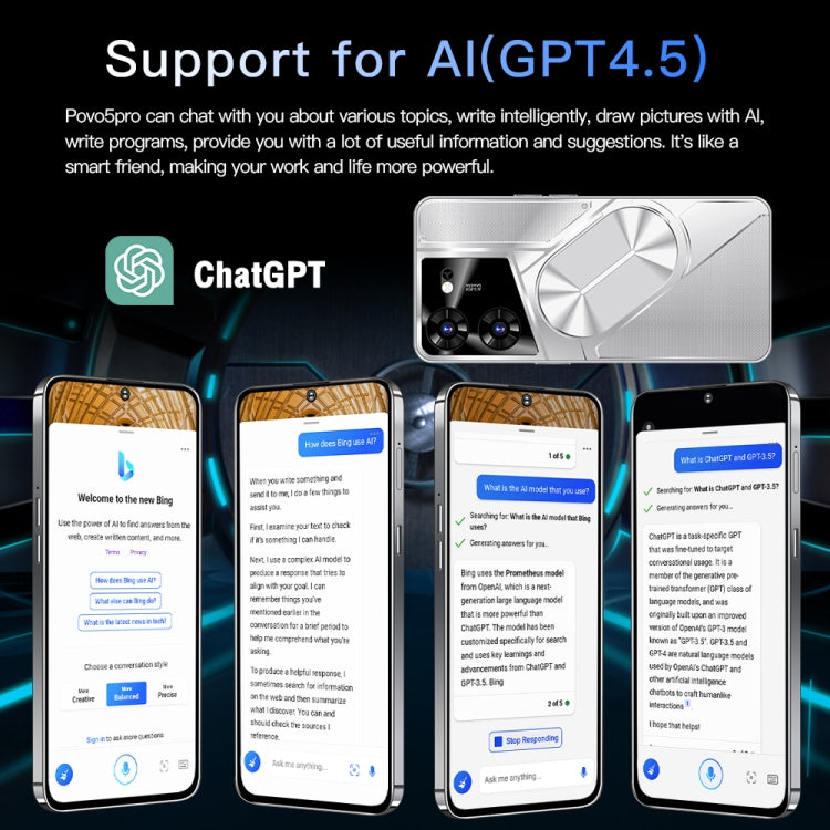 Povo5pro / PU31, 3GB+32GB, 6.53 inch Face Identification Android 8.1 MTK6753 Octa Core, Network: 4G, AI GPT4, Dual SIM(Black) - by PMC TechLife | Online Shopping South Africa | PMC TechLife