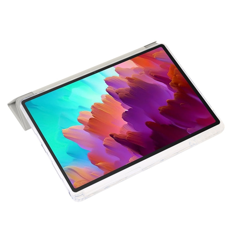 For Lenovo Tab M11 /Xiaoxin Pad 11 2024 Clear Acrylic 3-Fold Leather Tablet Case(Grey) - Lenovo by PMC Jewellery | Online Shopping South Africa | PMC Jewellery | Buy Now Pay Later Mobicred