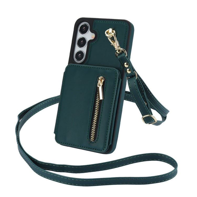 For Samsung Galaxy S24+ 5G YM006 Skin Feel Zipper Card Bag Phone Case with Dual Lanyard(Green) - Galaxy S24+ 5G Cases by PMC Jewellery | Online Shopping South Africa | PMC Jewellery | Buy Now Pay Later Mobicred